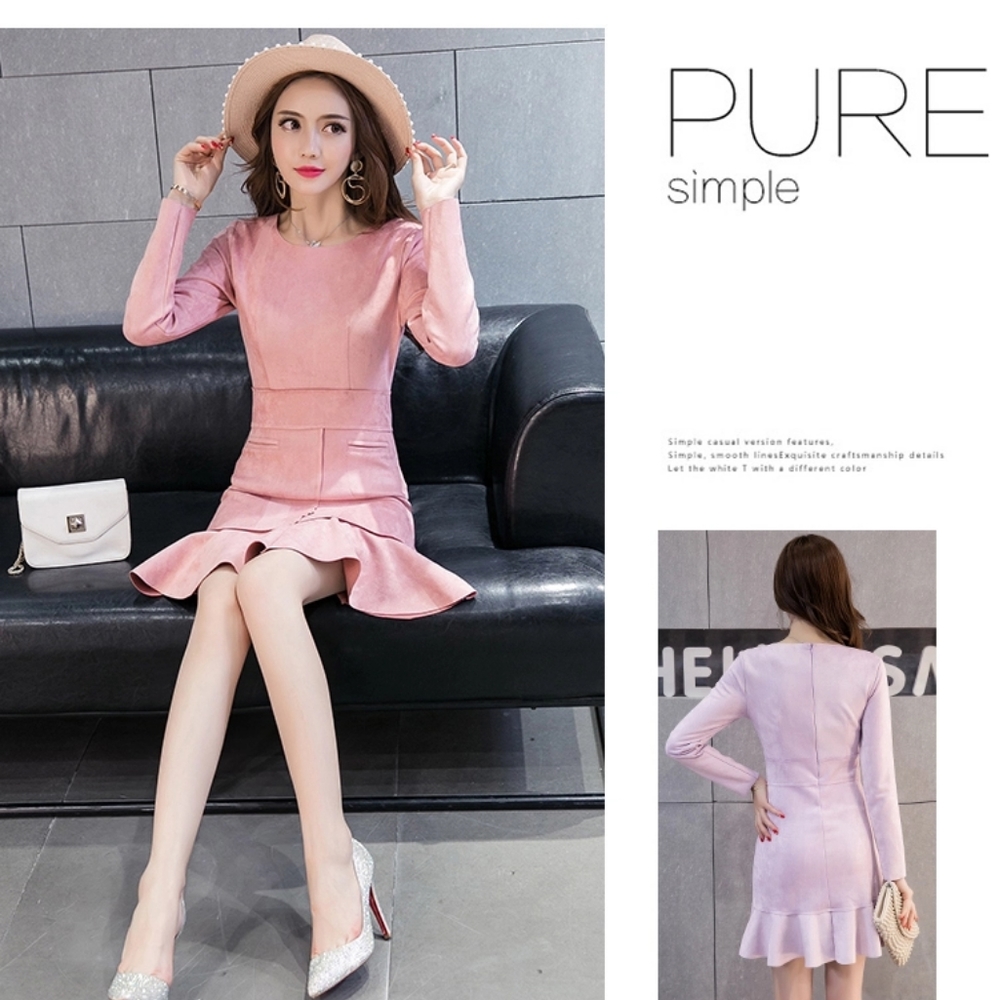 Women's faux suede pink mini dress sz S